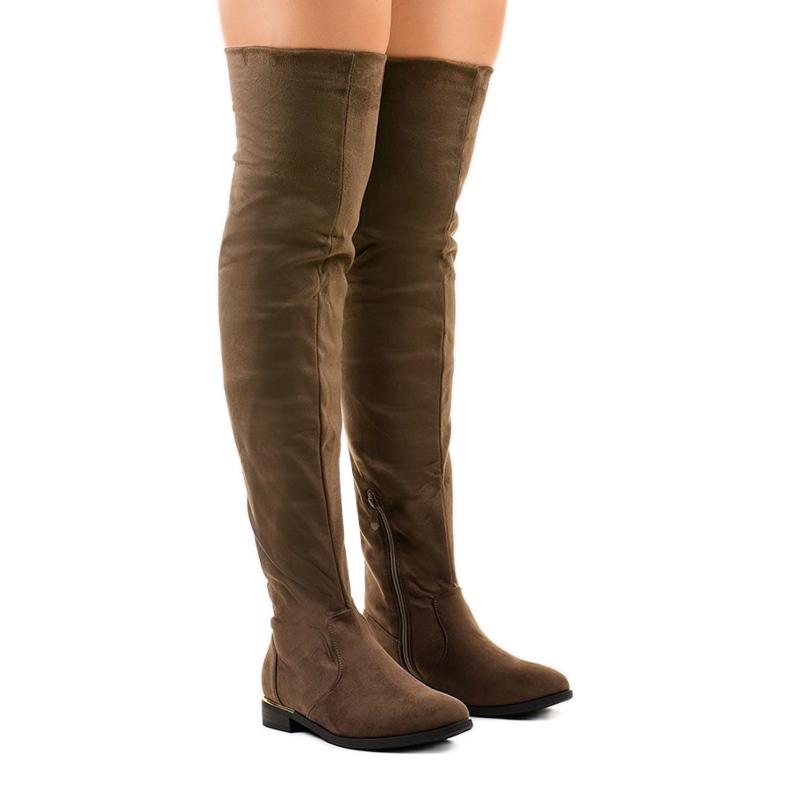 Smeđe ravne čizme preko koljena BM131 zelena