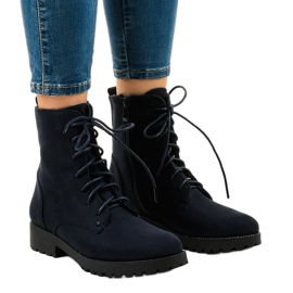 Tamnoplave čizme na čipku od antilopa C-7192 tamnoplava