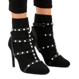 Crne čizme na štikli od tkanine AT-0655-L crna