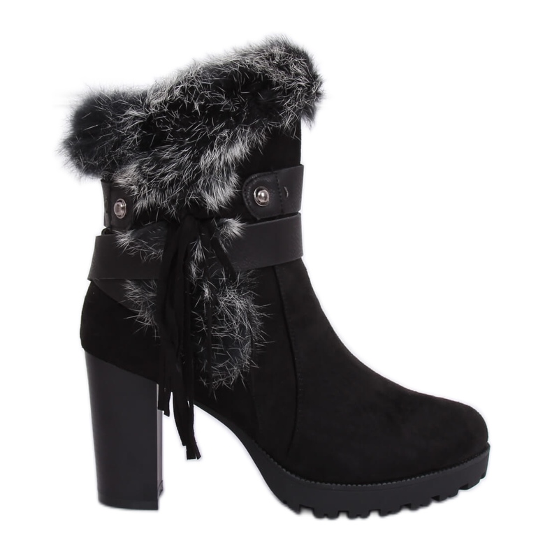 Crne čizme s visokim potpeticama s krznom SP05 Crna crno