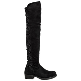 Forever Folie Čizme do bedra od antilopa s povezom crna