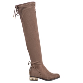 Cm Paris Čizme do butina s ukrasnom petom smeđa