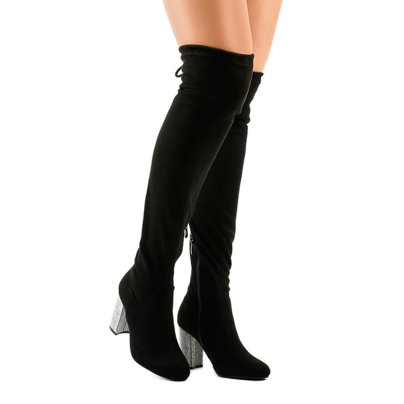 Crne čizme od antilopa na ukrašenom stupu BM150 crno