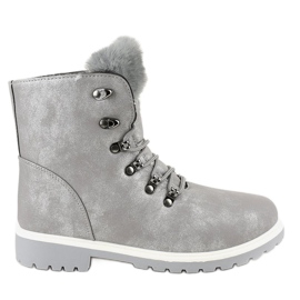 Sive čizme s toplim čipkama na čipku TL02-1 siva