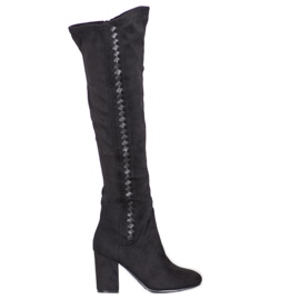 SDS Čizme od antilopa na visoku petu crna