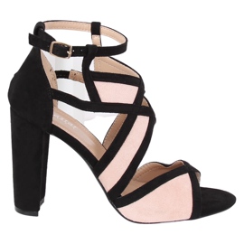 Crne i ružičaste sandale na postolju LE071P Pink crna ružičasta