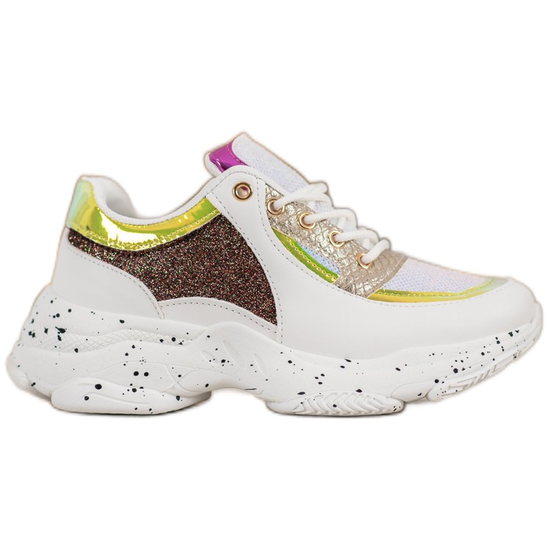 SHELOVET Tenisice sa šljokicama na platformi bijela žuta boja