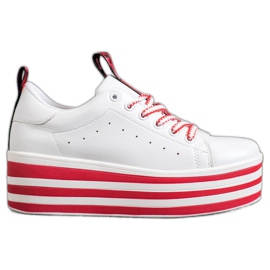 SHELOVET Tenisice na prugastoj platformi bijela crvena