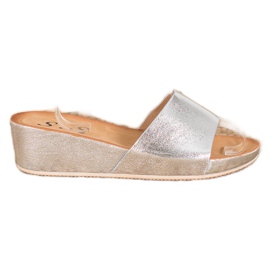 SHELOVET Elegantne papuče na klin siva