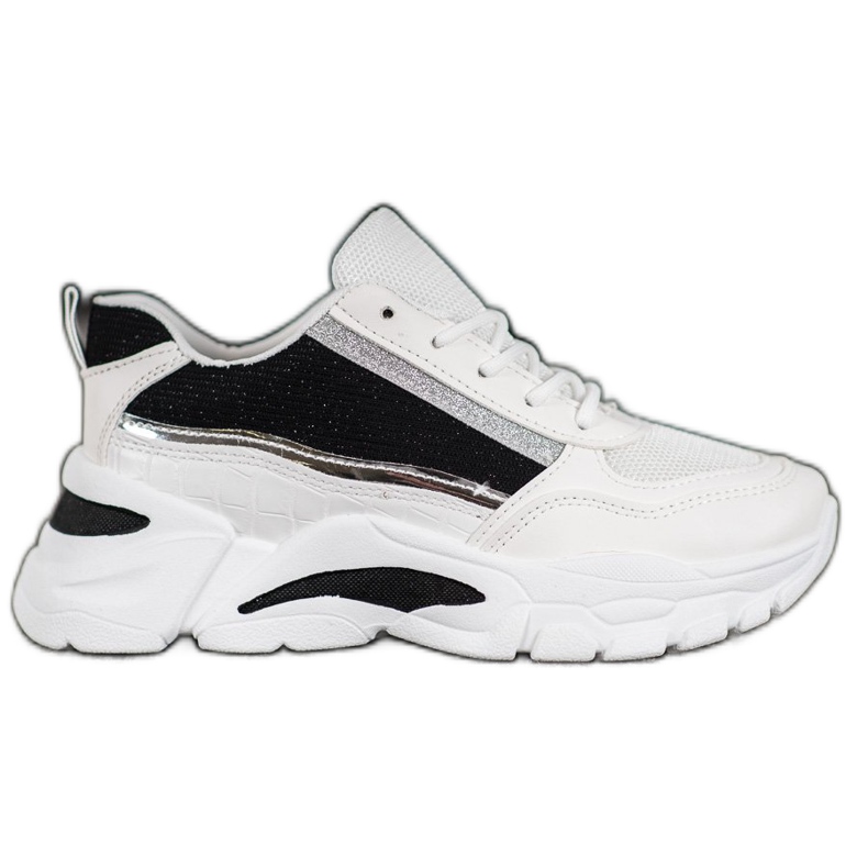 SHELOVET Elegantne tenisice sa sjajem bijela crno