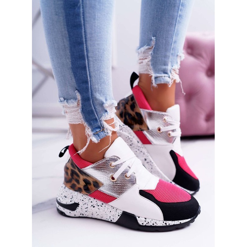 LU BOO Ženske bijele cipele s leopard printom 12553-10 bijela raznobojna