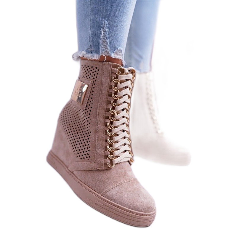 LU BOO Bež ženske ažurne tenisice B-3EA