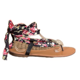 SHELOVET Vezane sandale s ananasom crna višebojan