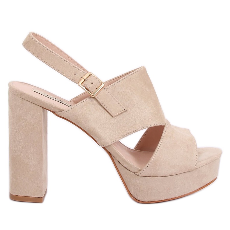 Sandale na post bež 9R02 Bež smeđa zelena