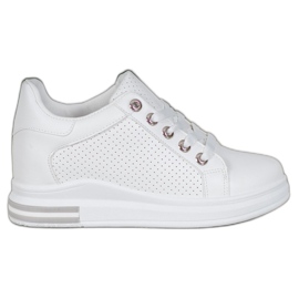 SHELOVET Ažurne cipele sa skrivenim klinom bijela