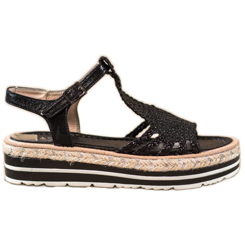 Small Swan Sandale sa pletenicama na platformi crno