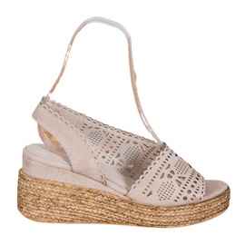 Goodin Ažur sandale na klin bež zlatna