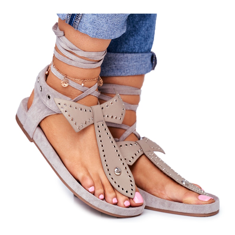 Lu Boo ženske sive sandale sa vezicama japanska Mara siva