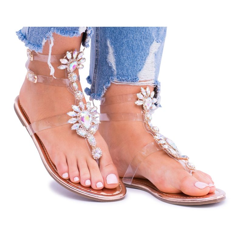 Jeftine Lu Boo cipele Elegantne zlatne sandale Rhinestones Nomire raznobojna žuta boja