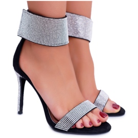 Ženske sandale na visoku petu Lu Boo s revijom Čičak od kubnog cirkonija crna