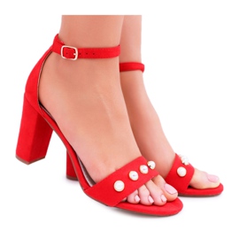 S.Barski Ženske sandale na petu s biserima Red Renes crvena