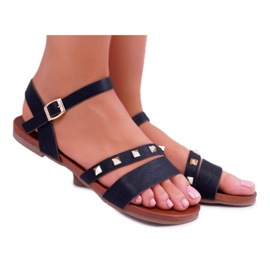 S.Barski Ženske sandale Ravne zlatne čavle Black Raven crno