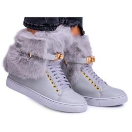 Lu Boo sive čizme s prirodnim krznom Gisele siva