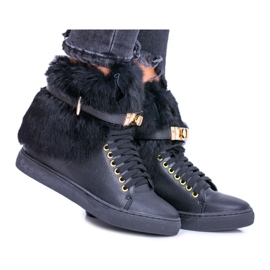 Lu Boo Crne čizme s prirodnim krznom Gisele crna