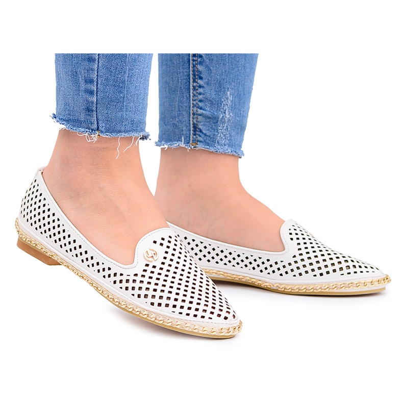 Lu Boo | Bijele Lordsy elegantne ažurne balerine bijela