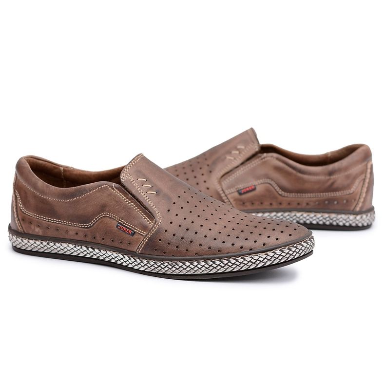 Joker Poljske slip on muške smeđe kožne cipele Bruno smeđa