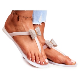 LU BOO Bijele ženske papuče Meliski s mašnom od šljokica Morello bijela