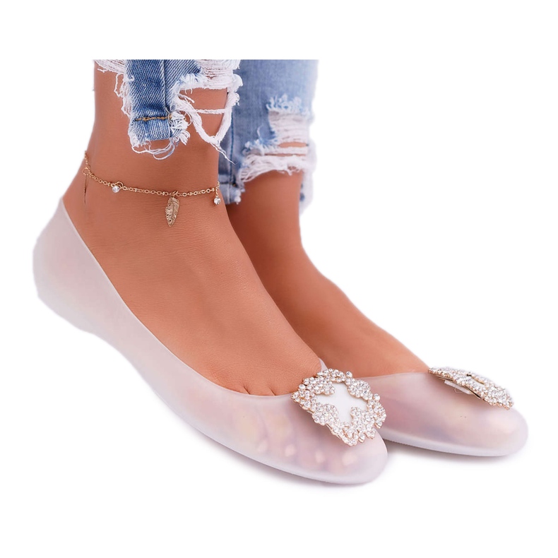 Lu Boo | Balerinke od bijele gume Meliski Rhinestones Palita bijela