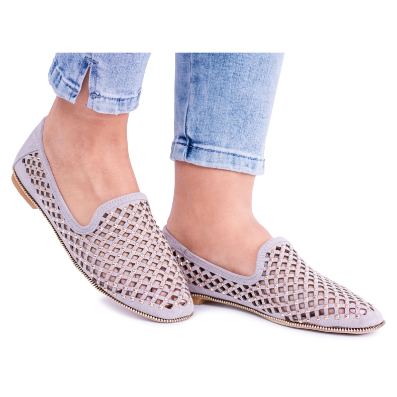 Lu Boo Grey Openwork Ballerinas Lordsy Studs Carmar siva