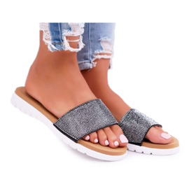 Lu Boo ženske crne papuče sa šljokicama crna