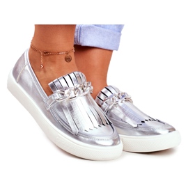 Ženske tenisice koje navlače Lu Boo zrcalne mokasine s resama od nefrete siva