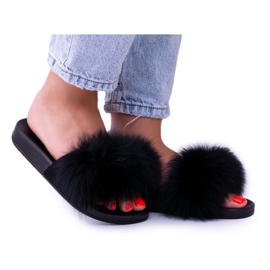 Ženske papuče s prirodnim krznom Black Naturis crno