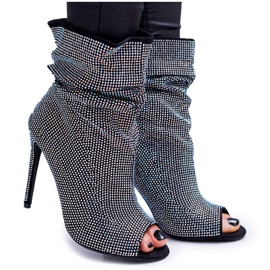 Ženske čizme na visoku petu Lu Boo Rhinestones crne trake crna