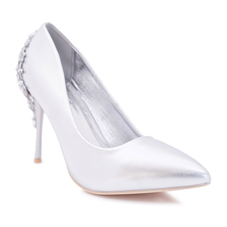 Belluci Ženske srebrne štikle s ukrasom Larento siva