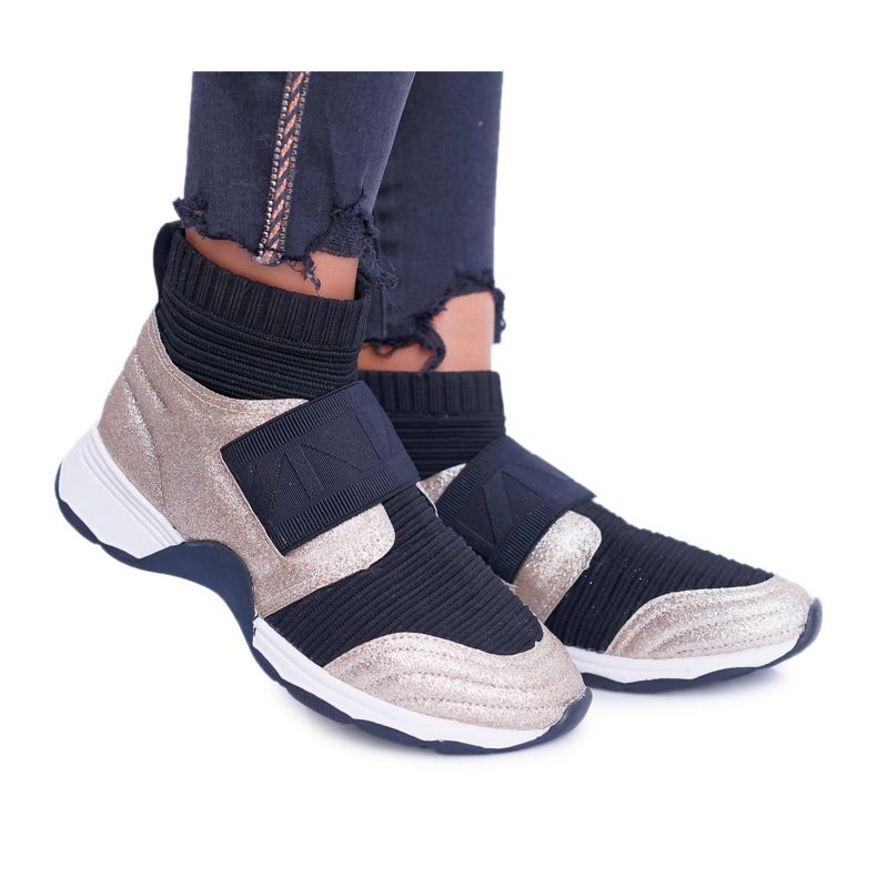 Ženske sportske cipele Lu Boo s čarapom zlatni sjaj Phantom crno raznobojna žuta boja