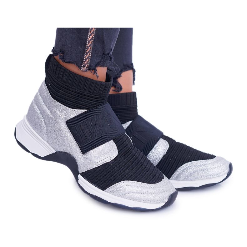 Ženske sportske cipele Lu Boo s čarapom Srebrni sjaj Phantom crno siva raznobojna