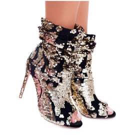 LU BOO Ženske čizme na štiklu Elegantne šljokice Golden Harley crna žuta boja