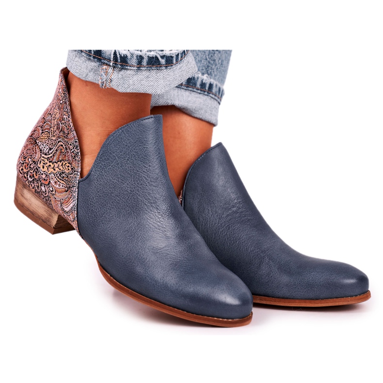 Ženske ravne čizme Maciejka proljetna koža tamnoplava 04091-27