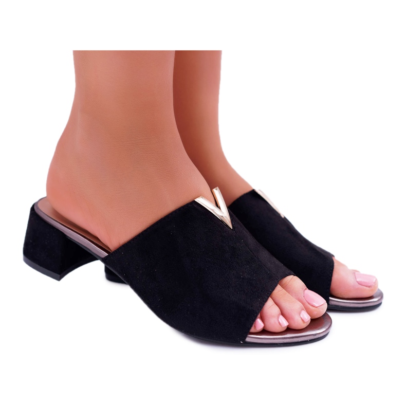 Vinceza Ženske klasične elegantne papuče na crnom Demea bloku