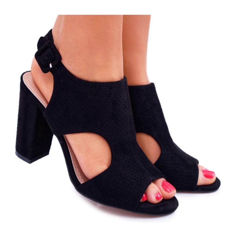 HAN Ženske sandale na petu Otvorena antilop crna HiBaby crno