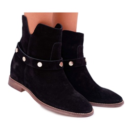 Ženske čizme Laura Messi 1890 Suede Leather Leather Black Darmah crna