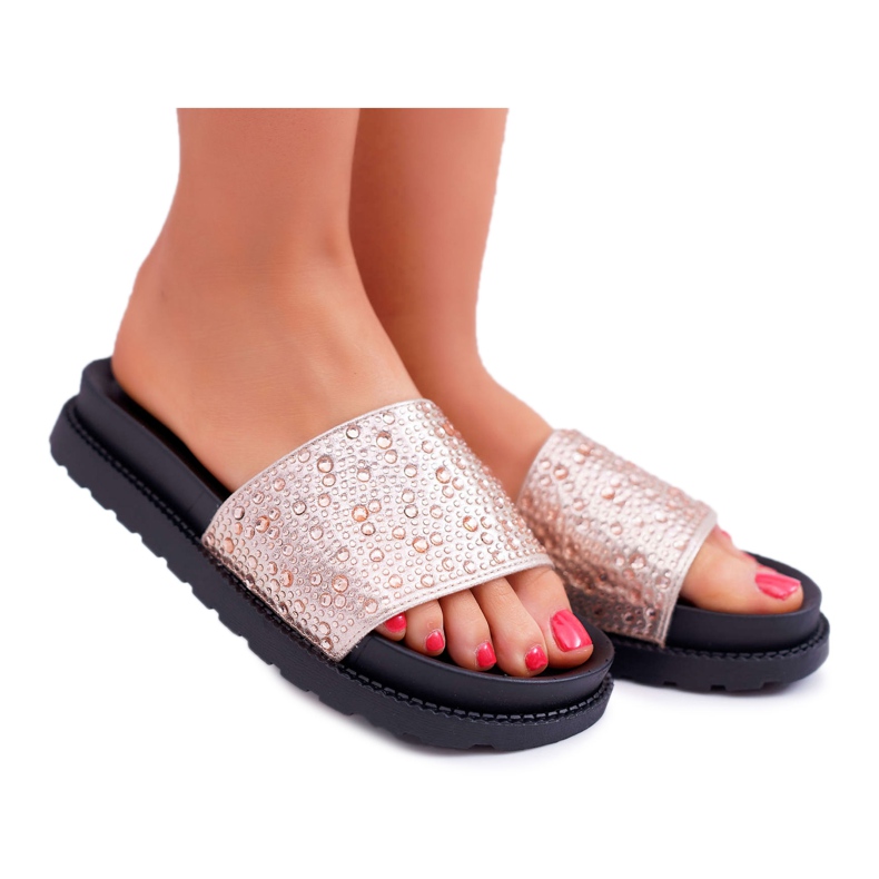 Ženske papuče s kubnim cirkonij šampanjcem XTI 48821 ružičasta