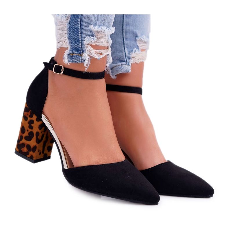 SEA Ženske pumpe na peti Leopard Black Ferri smeđa crno