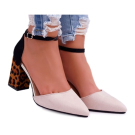 PS1 Ženske pumpe na peti Leopard Beige Ferri bež crna višebojan