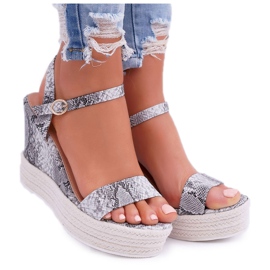 BUGO Ženske sandale na lanu na klinu Zmijska Liviana siva