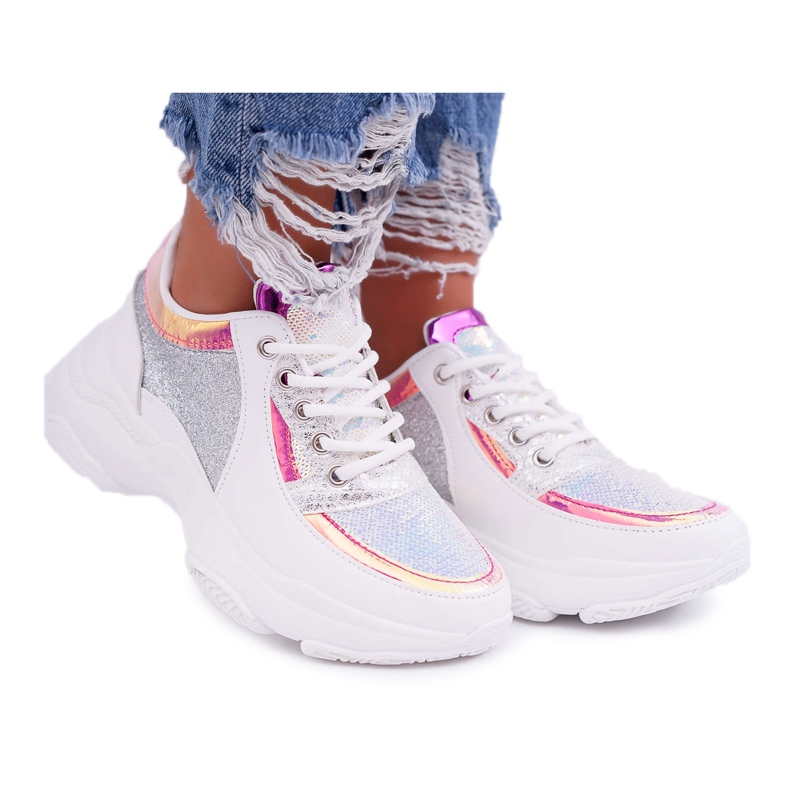 Ženske sportske cipele s debelim potplatom sa sjajem Bijela Ranea siva